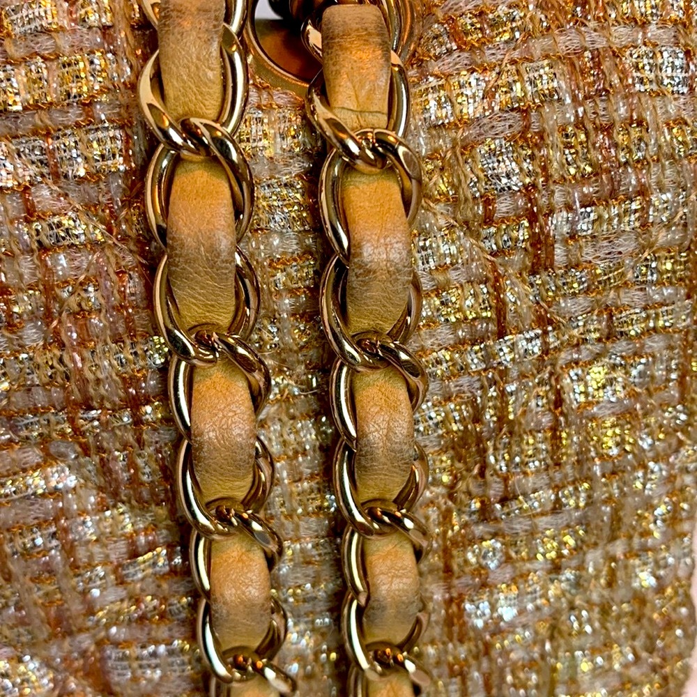 Vintage 🤎 CHANEL RARE Metallic Gold Silver Tweed Quilted 2.55 Double Flap Bag - Picture 6 of 16